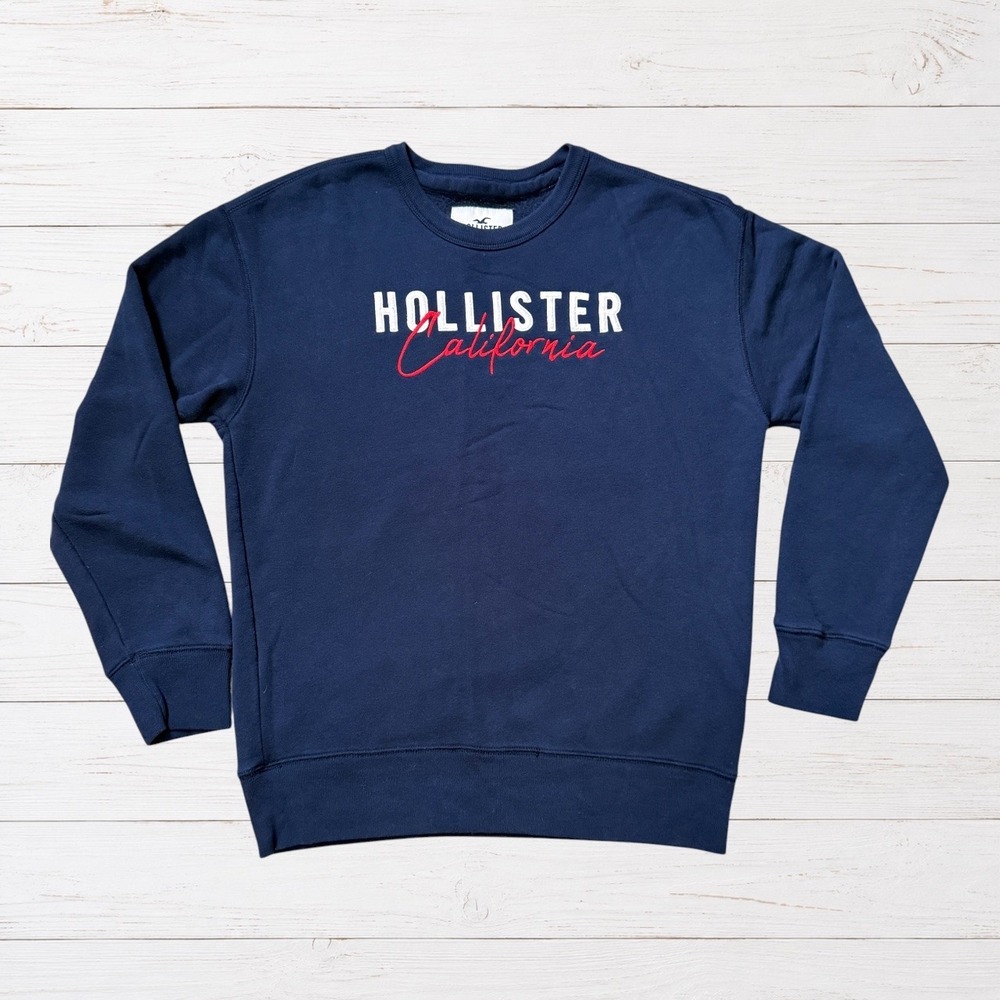 Hollister California Crewneck Sweatshirt Navy Red Y2K 2010 Coastal Preppy S